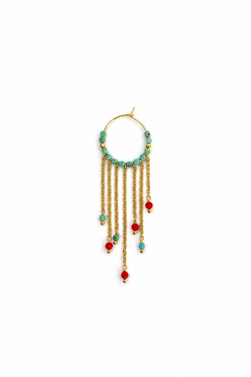 Orecchino Gypsy in Argento con perline di corallo e turchese
