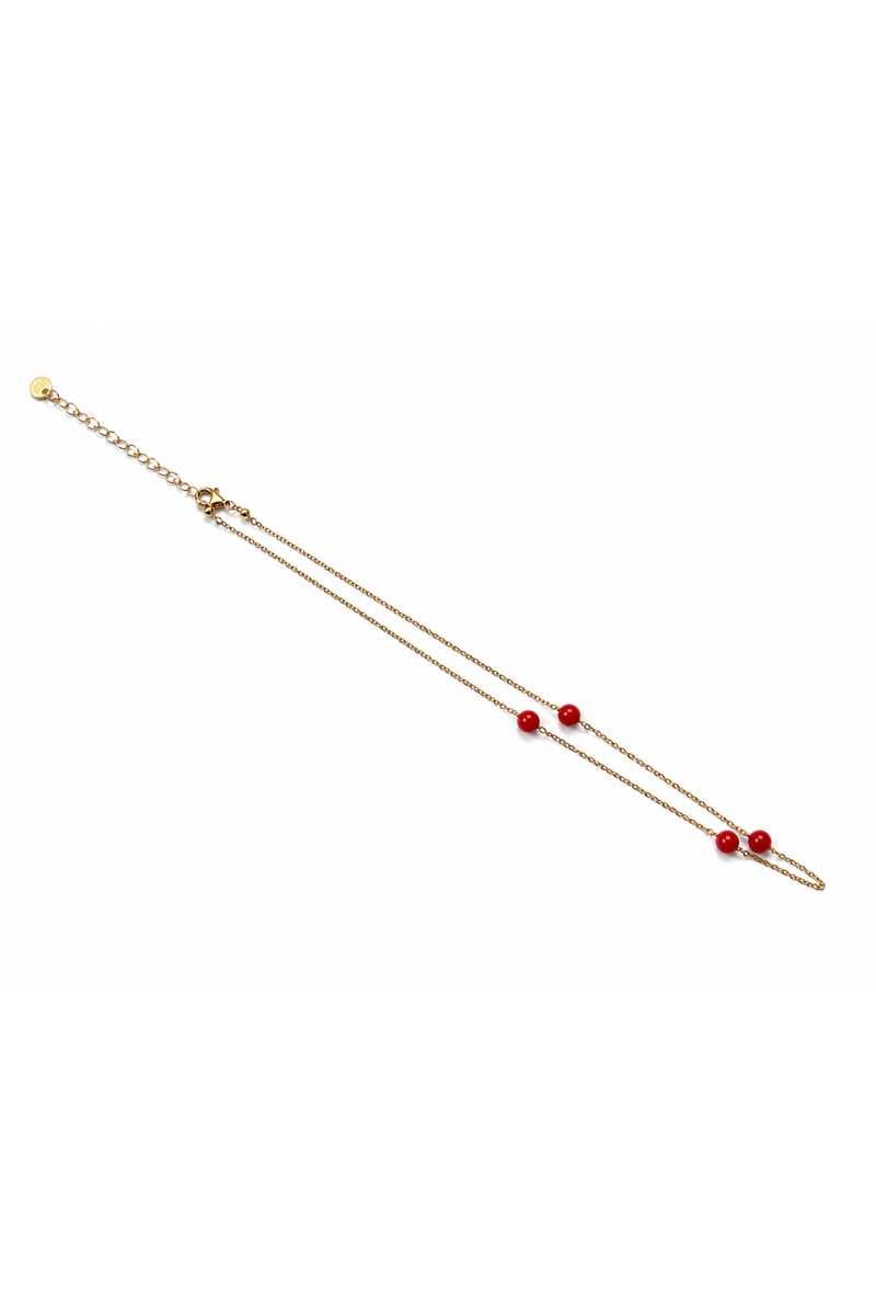 Petite Bead Necklace in Natural Coral Silver