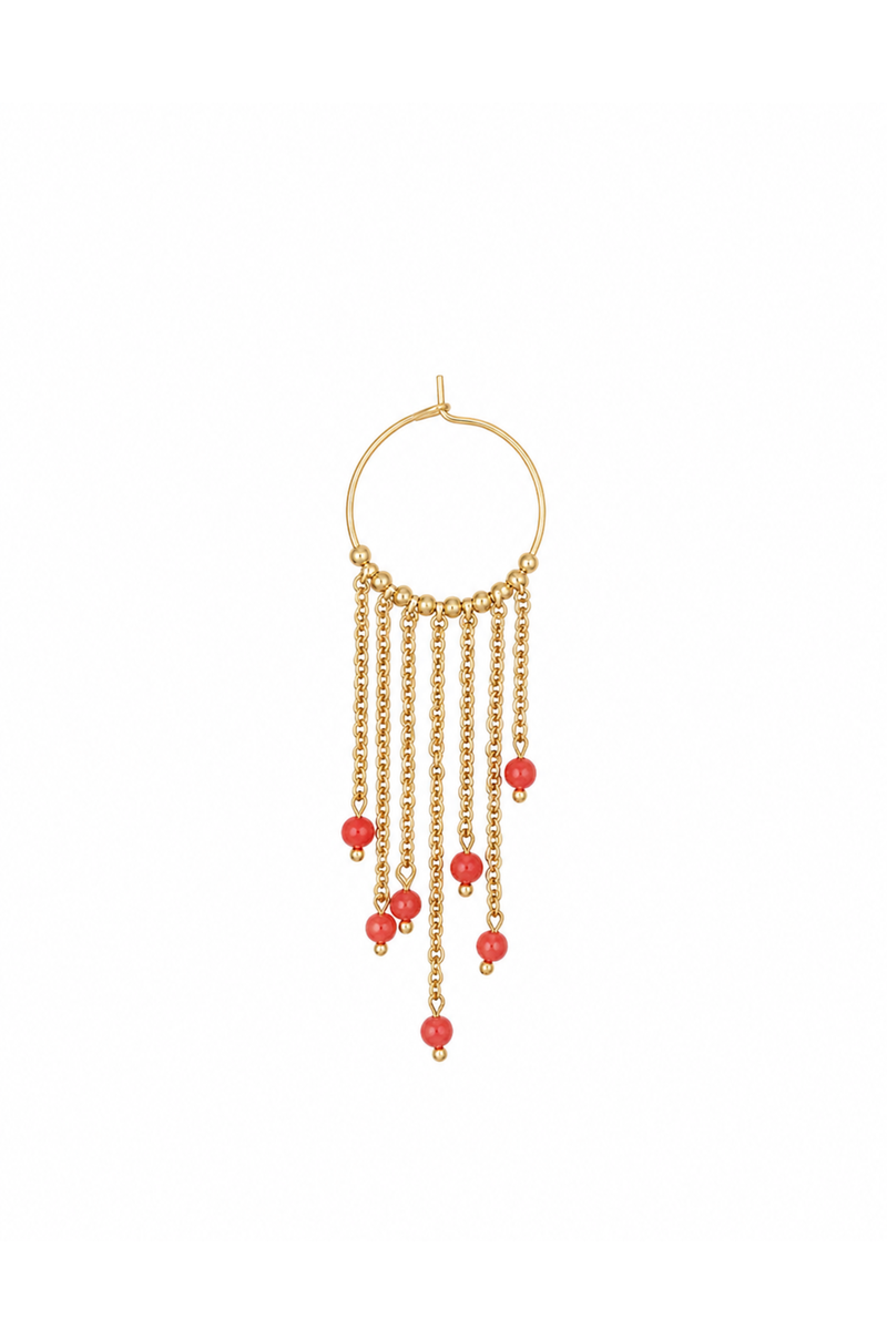 Yellow Gold Gypsy Earring with Coral Beads