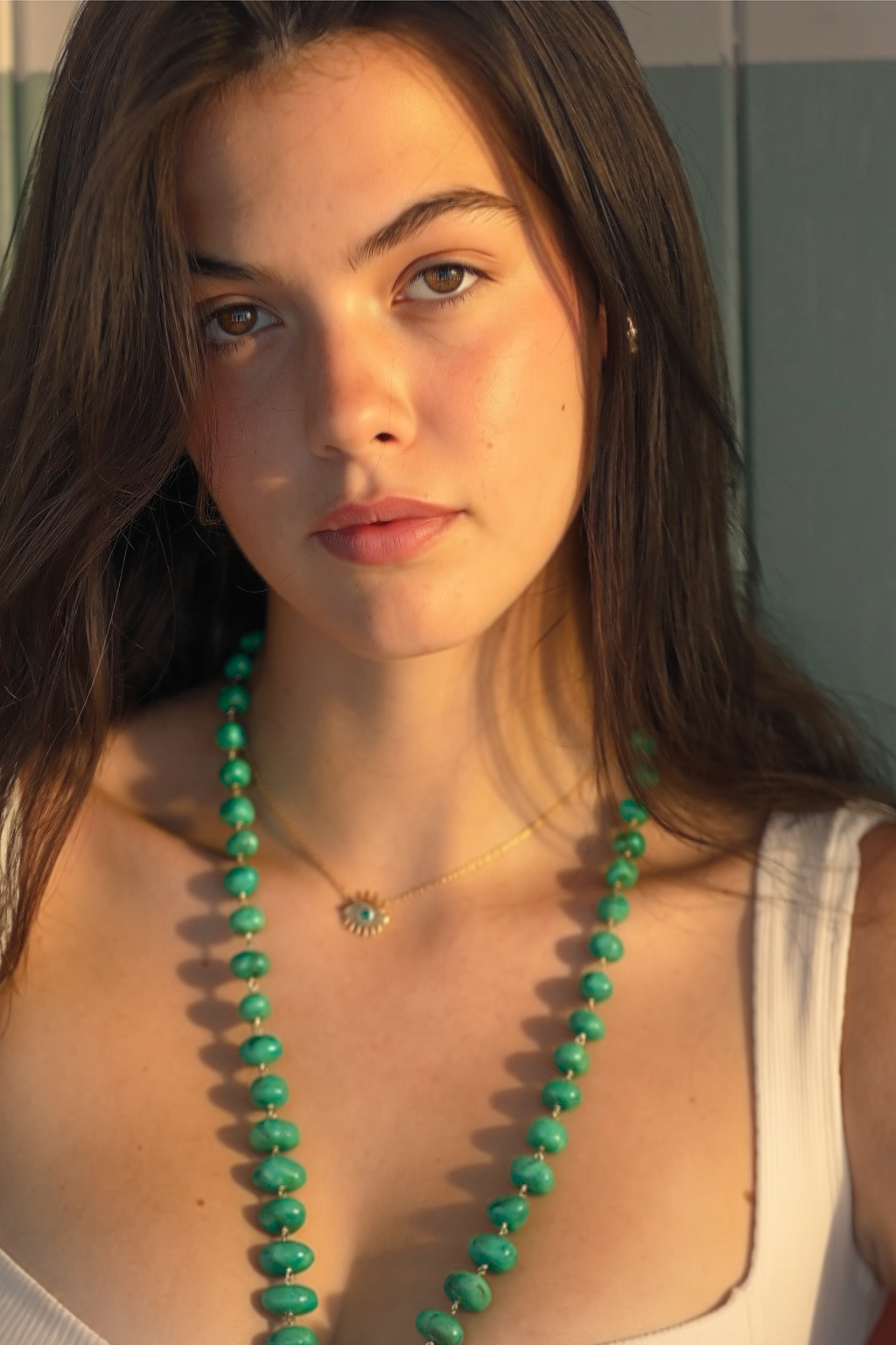 Collana di turchese verde dell'Amazzonia e Oro Giallo