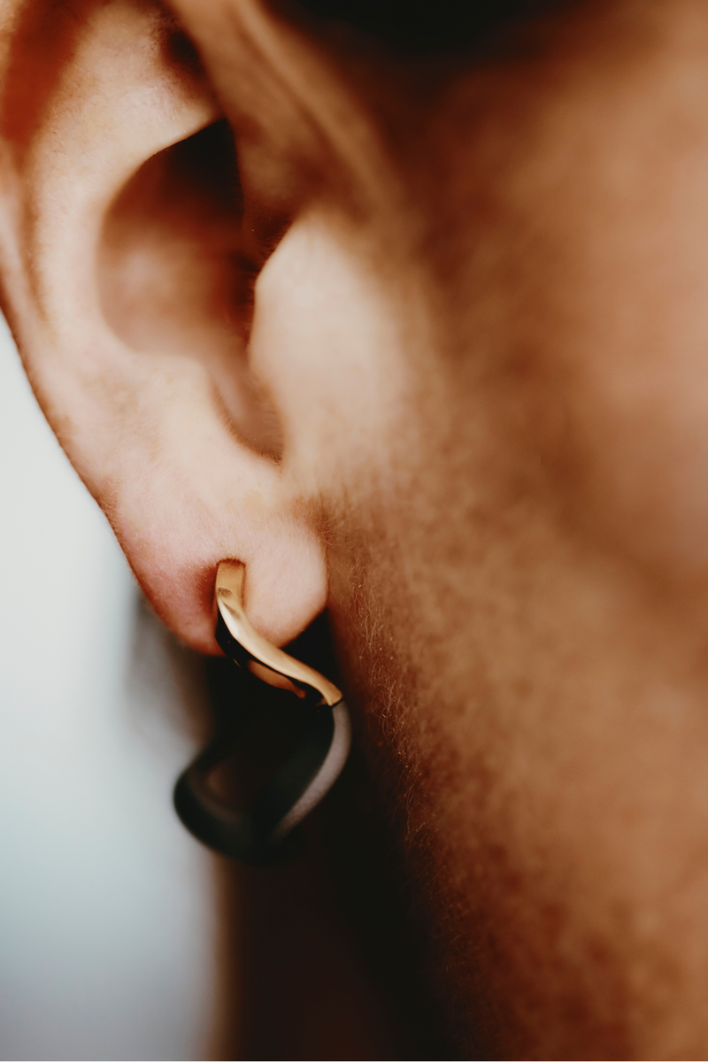 Wave Earrings in Titanium and Yellow Gold