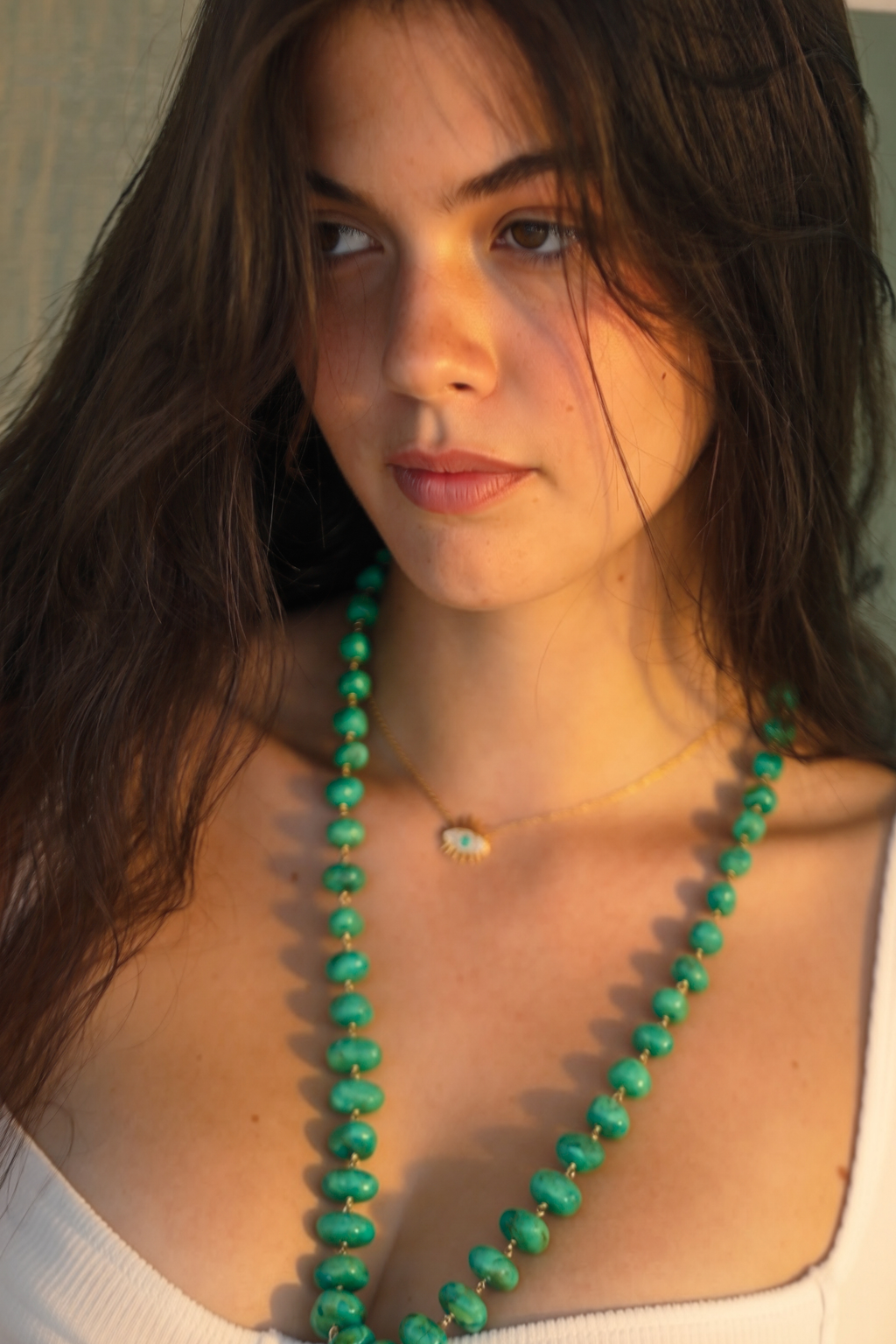 Collana di turchese verde dell'Amazzonia e Oro Giallo