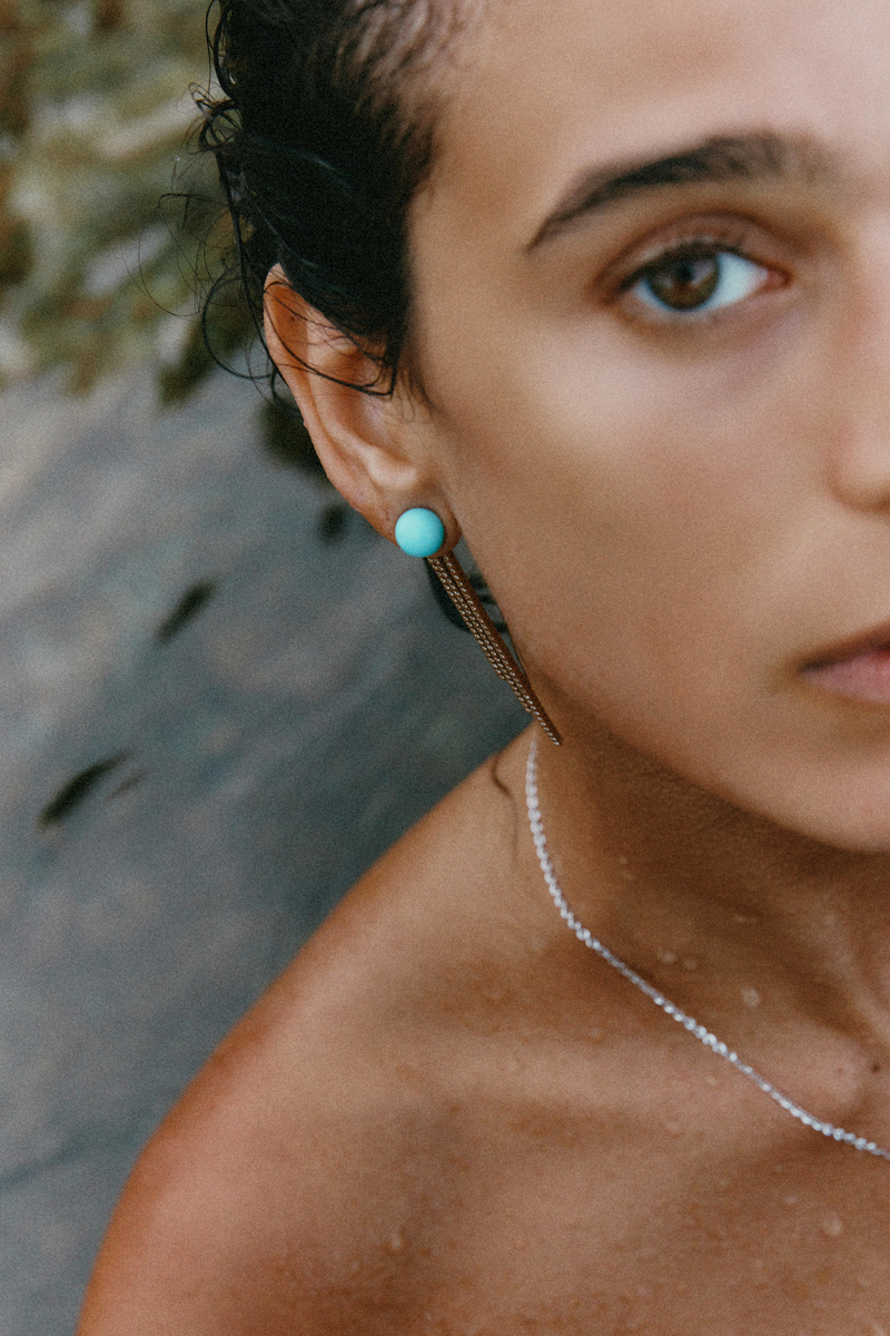 Turquoise Ball Earrings in Yellow Gold