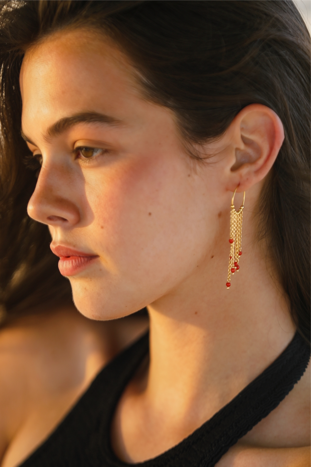 Orecchino Gypsy in Argento con perline di corallo