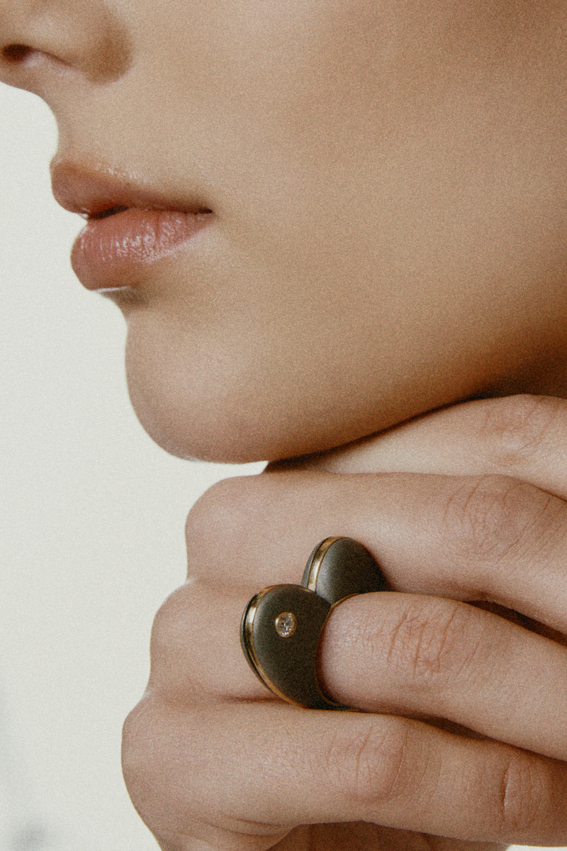 Wrong Heart Ring in Titanium and Yellow Gold
