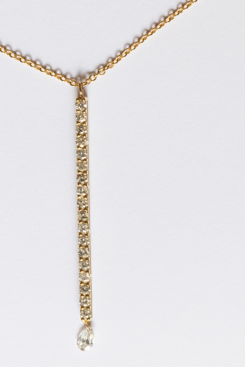 Matchstick Necklace with Diamond Drop in Yellow Gold