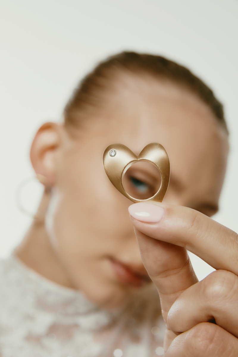 Wrong Heart Ring in Satin Yellow Gold