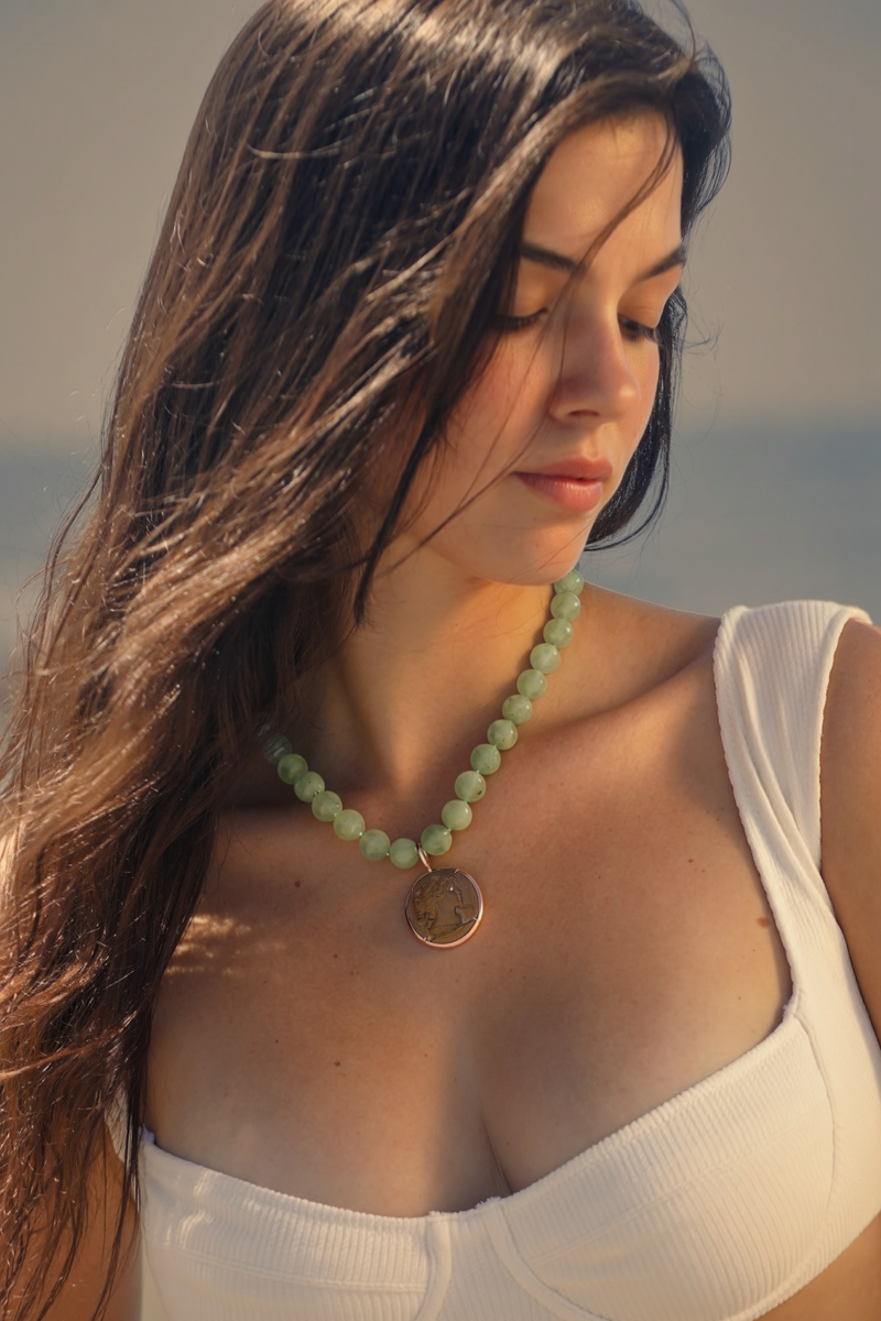 Collana di prehnite e Oro Giallo