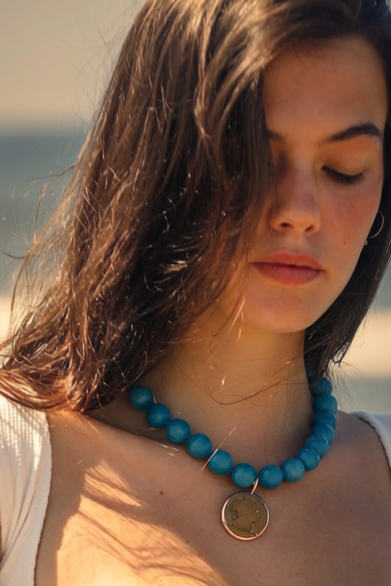 Collana di angelite e Oro Giallo