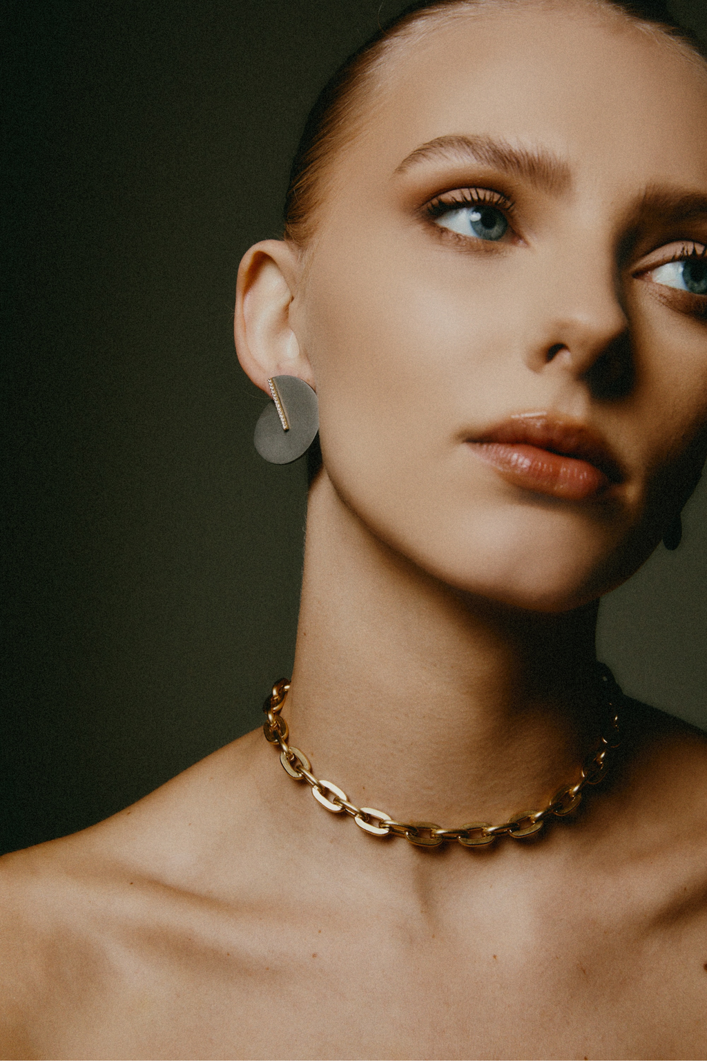 Mini Circle Earrings in titanium and Yellow Gold with Diamonds