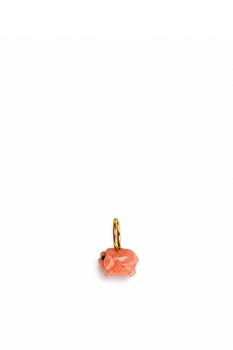 Ciondolo Maialino di corallo rosa e Oro Giallo