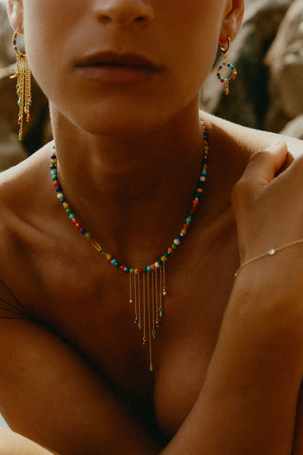Collana Gypsy in Oro Giallo con perline di vetro