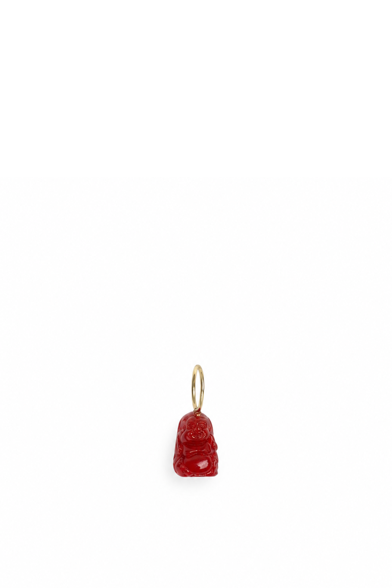Ciondolo Mini Buddha di corallo rosso e Oro Giallo