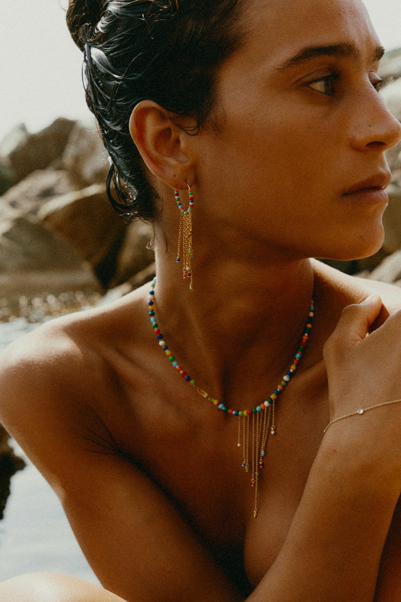 Yellow Gold Gypsy Necklace with glass beads