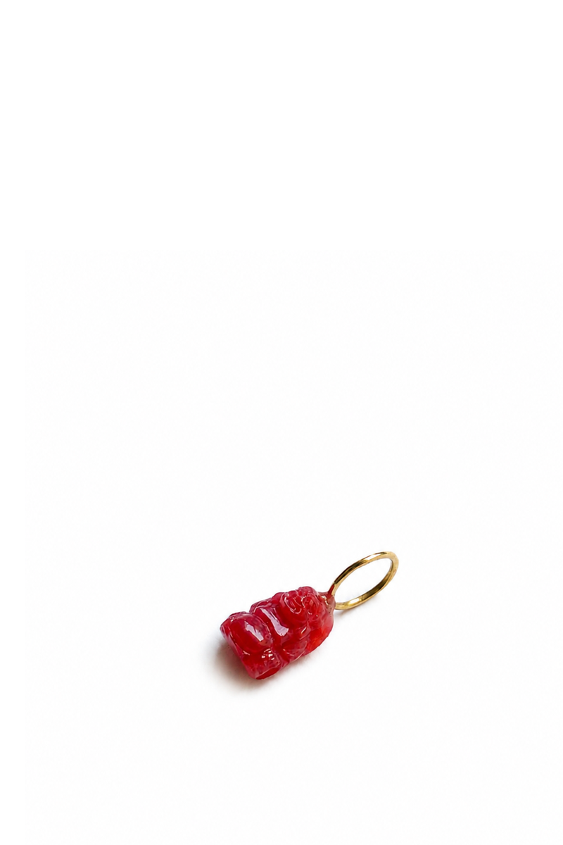Ciondolo Mini Buddha di corallo rosso e Oro Giallo