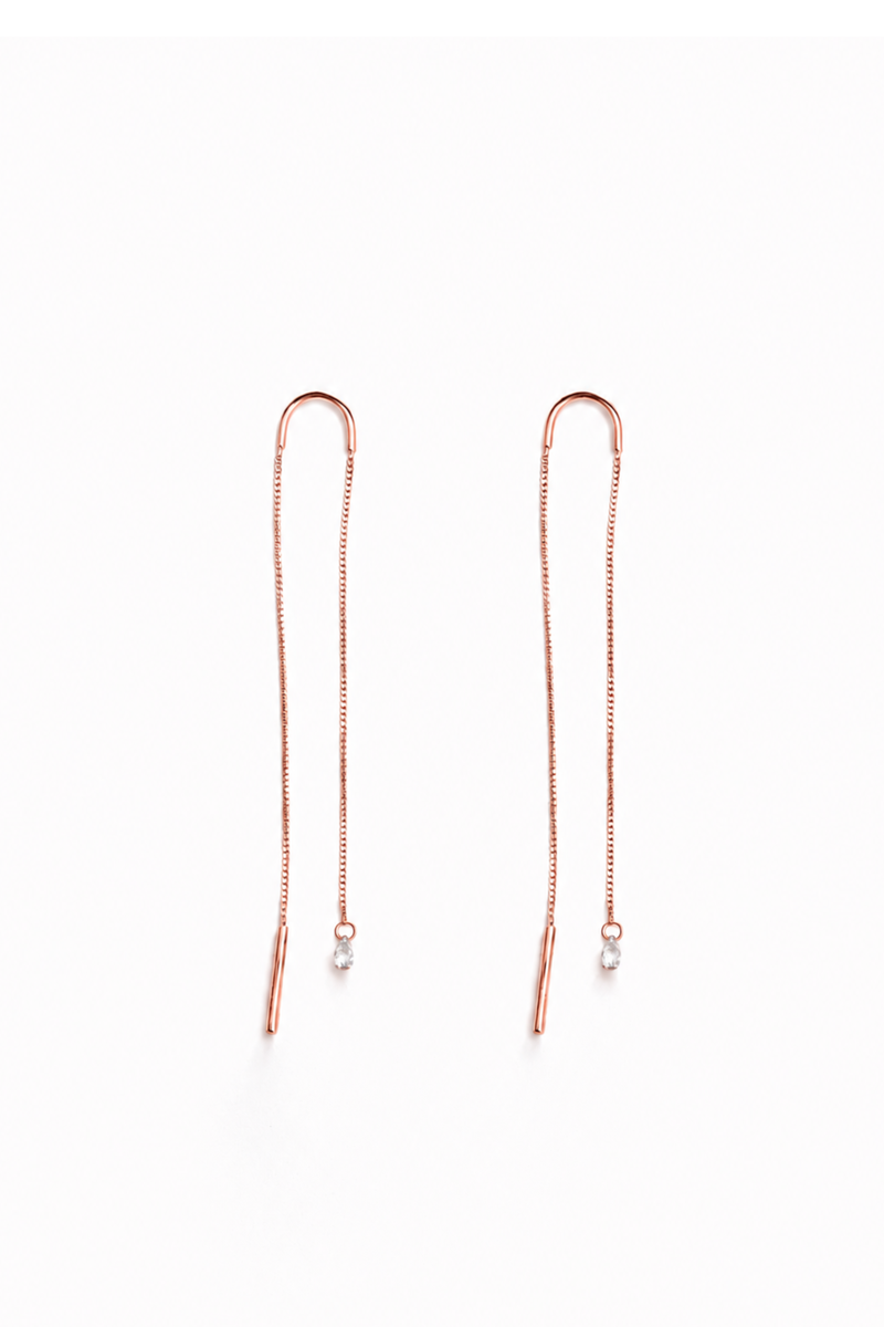 Orecchini Filo in Oro Rosa e Gocce di Diamante
