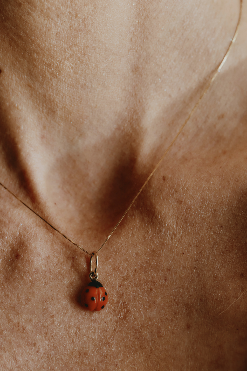 Ciondolo Coccinella di corallo rosso e Oro Giallo