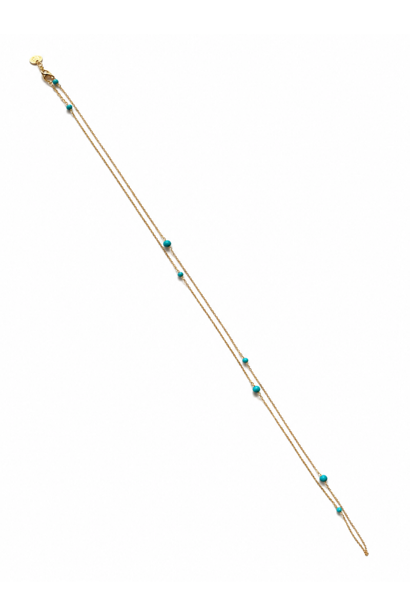 Natural Turquoise Yellow Gold Beaded Necklace