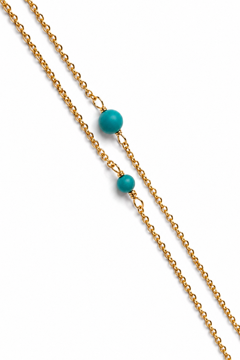 Petite Silver Bead Necklace with Natural Turquoise