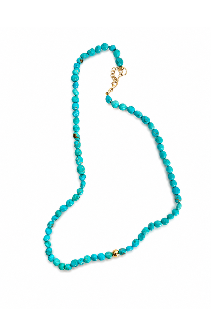 Choker Palline di turchese multiforme e Oro Giallo