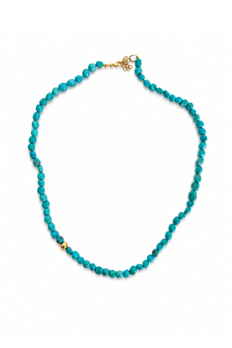Choker Palline di turchese multiforme e Oro Giallo
