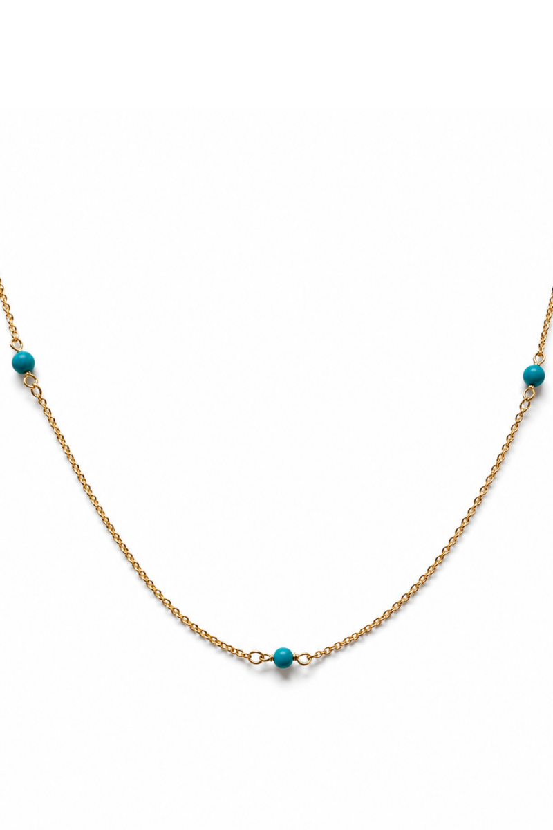 Natural Turquoise Yellow Gold Beaded Necklace