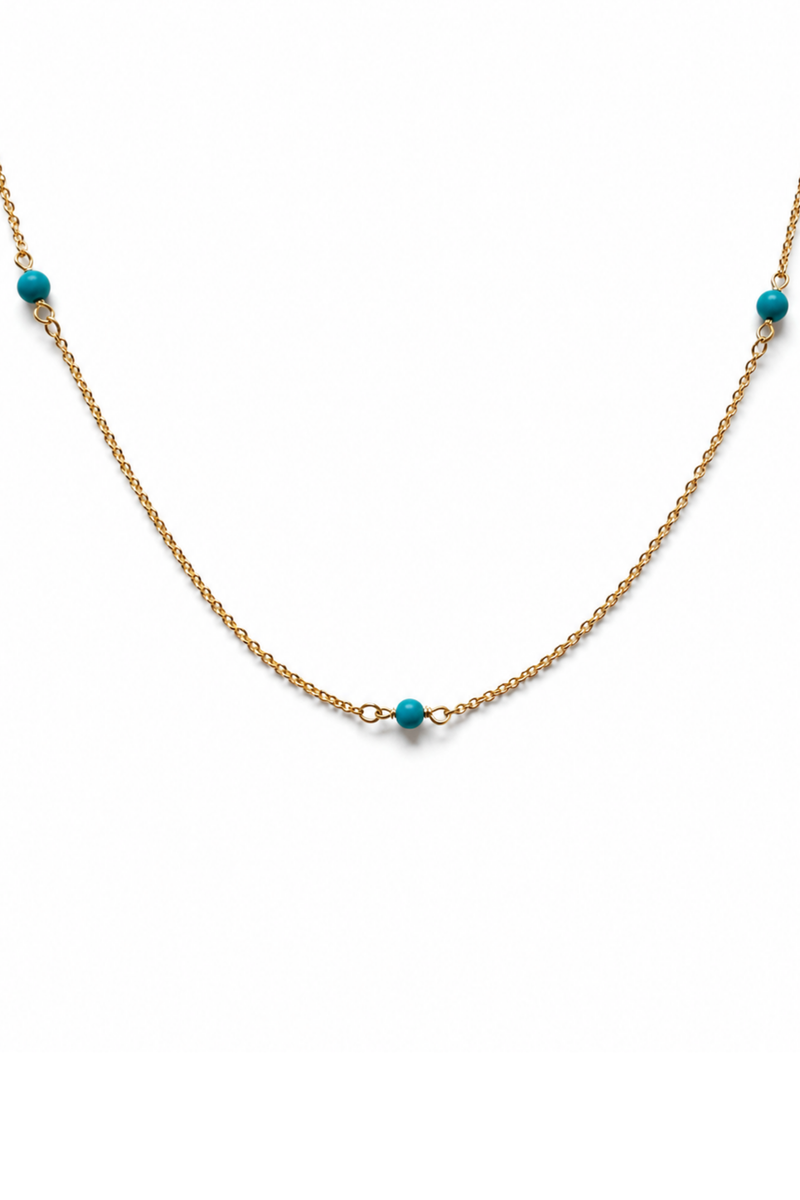 Natural Turquoise Petite Ball Necklace in Yellow Gold