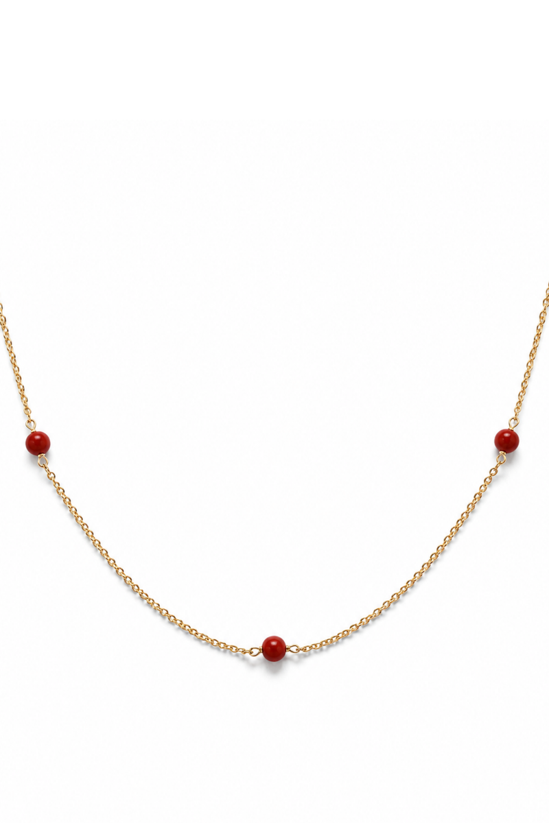 Natural Coral Yellow Gold Ball Necklace