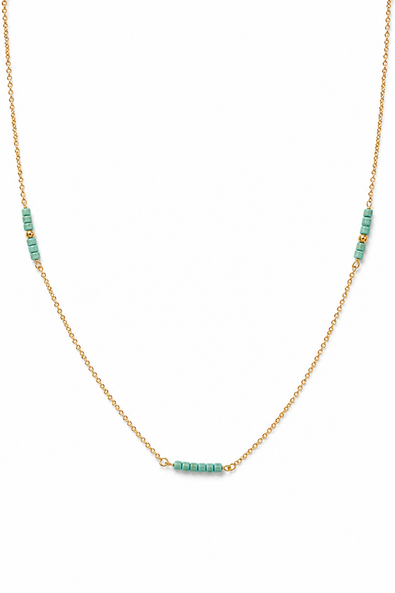 Saint Tropez Silver Necklace with Turquoise Cubes