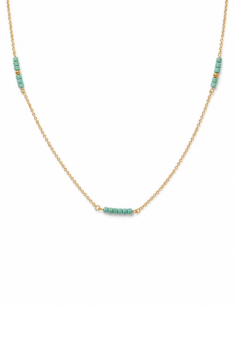 Saint Tropez Petite Necklace in Yellow Gold with turquoise cubes