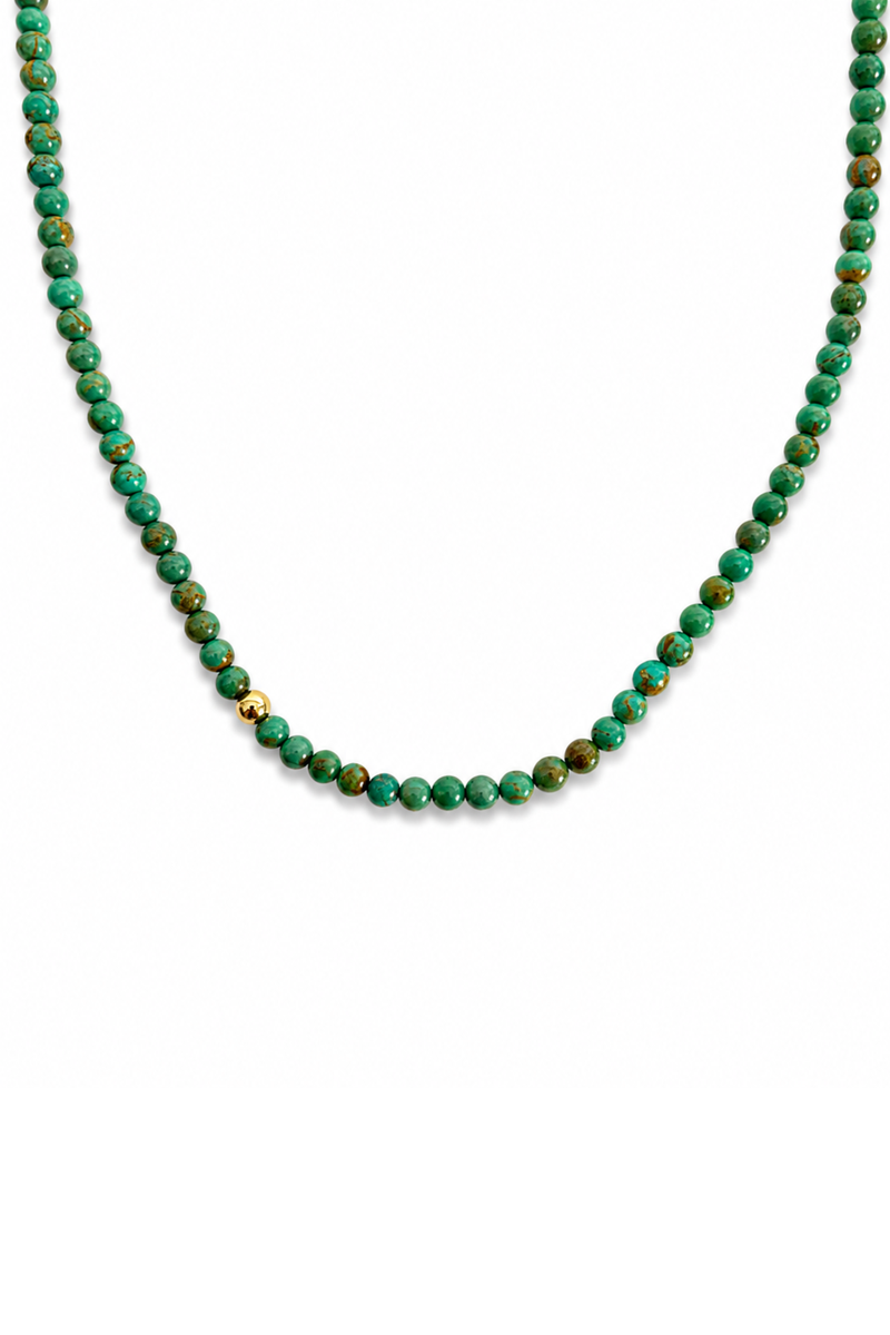 Choker Palline di turchese verde e Oro Giallo