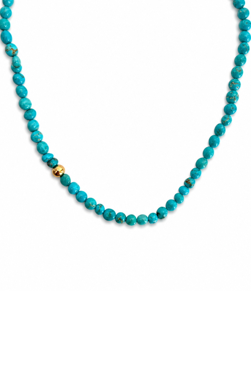 Choker Palline di turchese multiforme e Oro Giallo