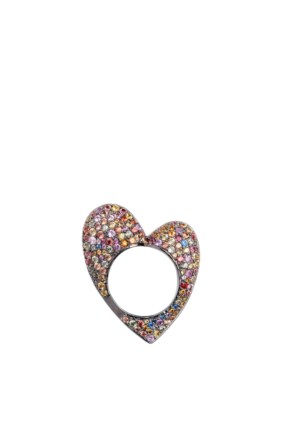 Anello Cuore Sbagliato con pavé di Zaffiri Colorati