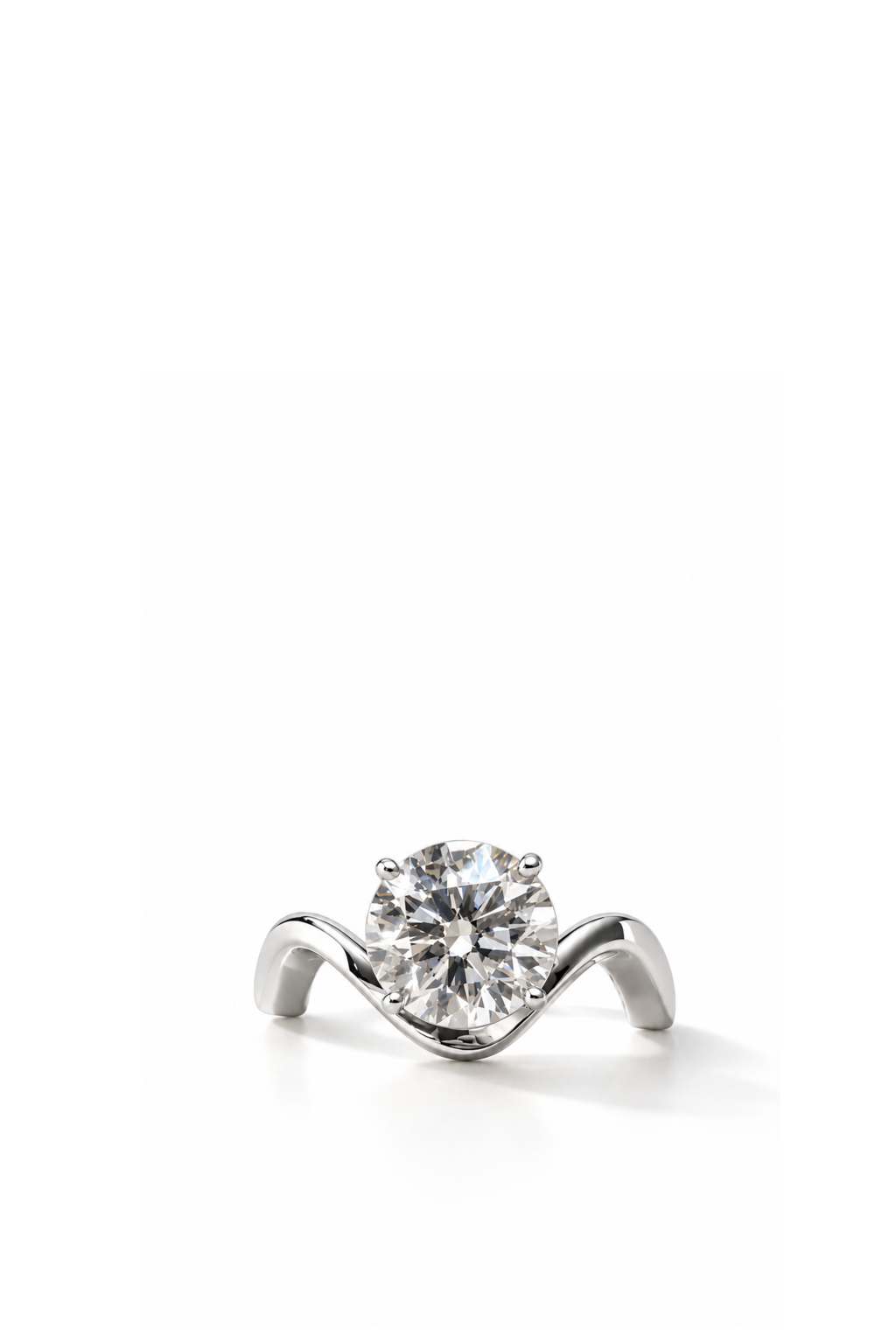 Anello Onda in Oro Bianco con Diamante Solitario