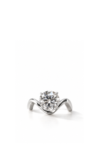 Anello Onda in Oro Bianco con Diamante Solitario
