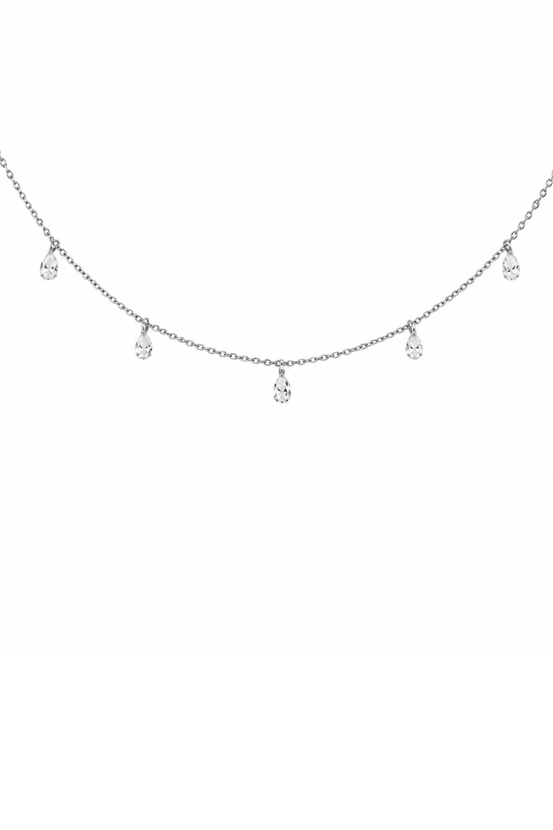 5-Diamond Drop Necklace in White Gold
