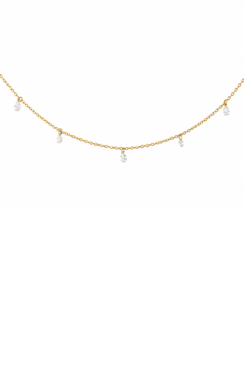 5-Diamond Drop Necklace in Yellow Gold