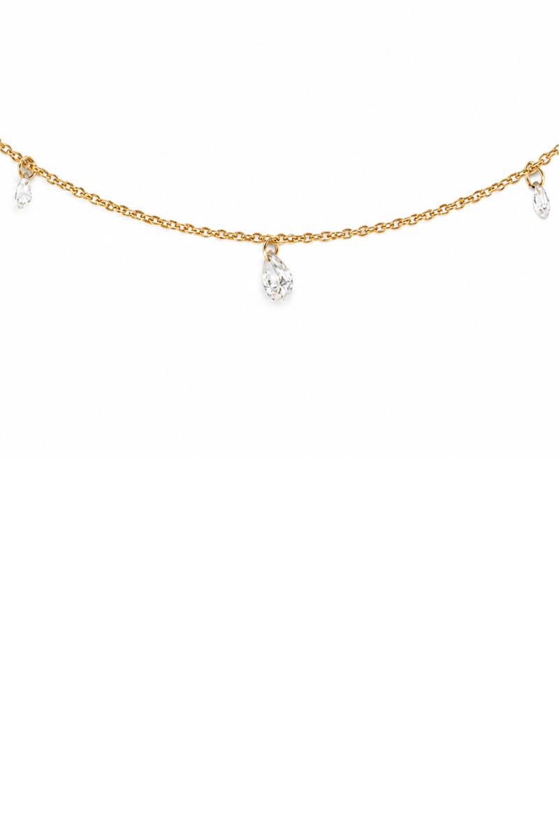 5-Diamond Drop Necklace in Yellow Gold
