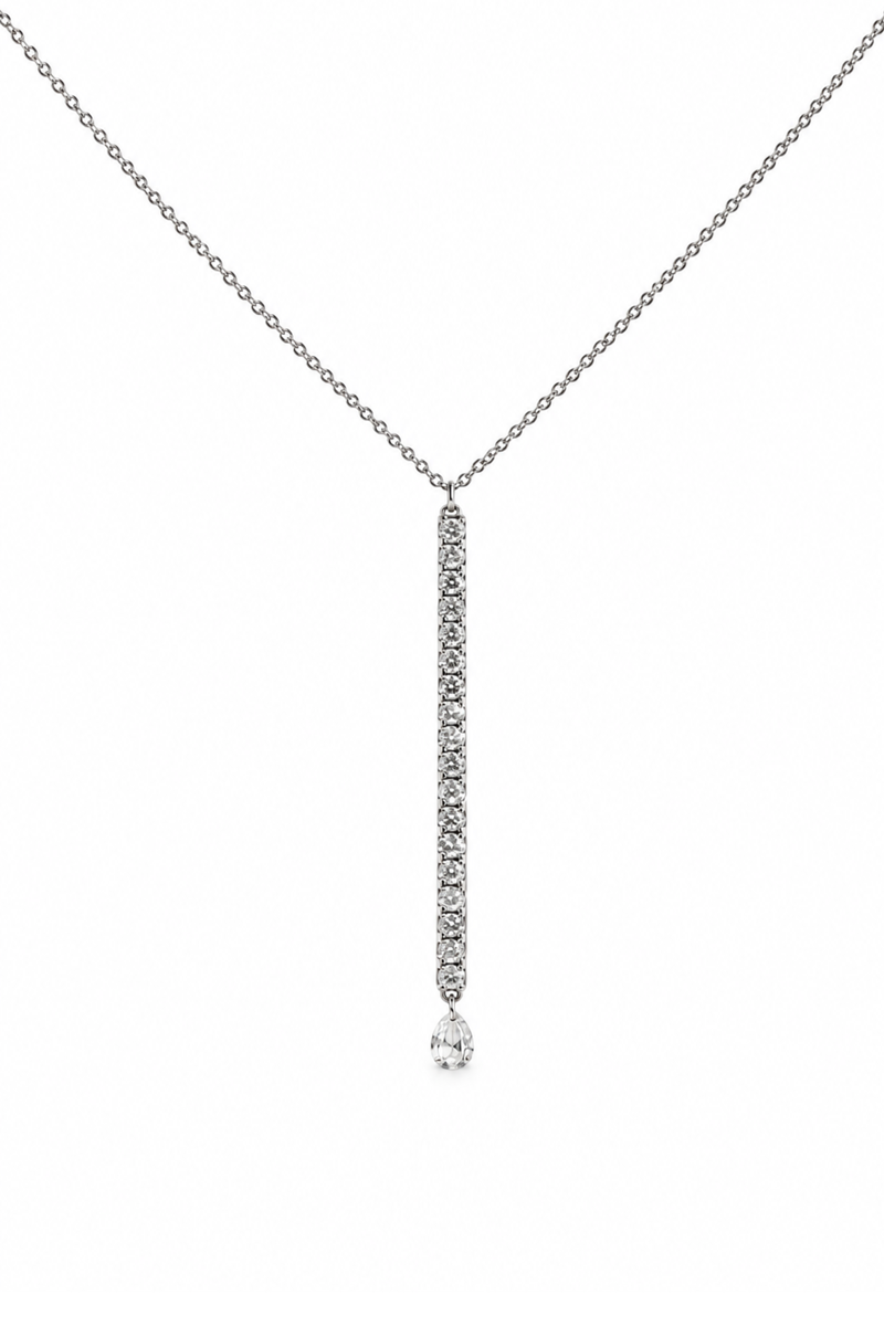 Matchstick Necklace with Diamond Drop in White Gold