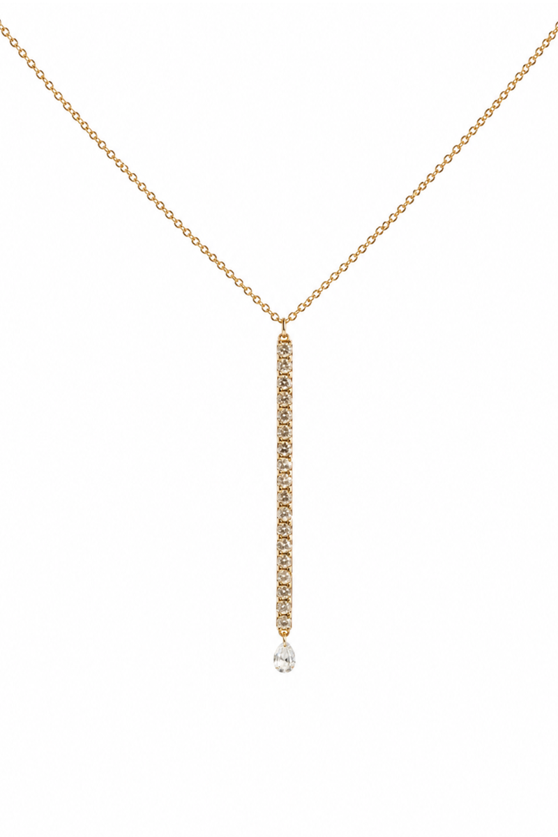 Matchstick Necklace with Diamond Drop in Yellow Gold