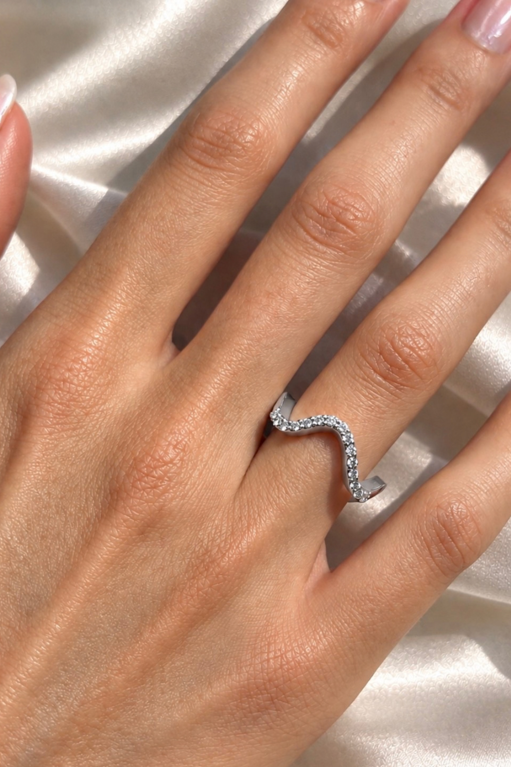 White Gold and Diamond Wave Wedding Band