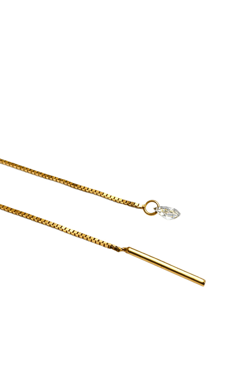 Orecchini Filo in Oro Giallo e Gocce di Diamante
