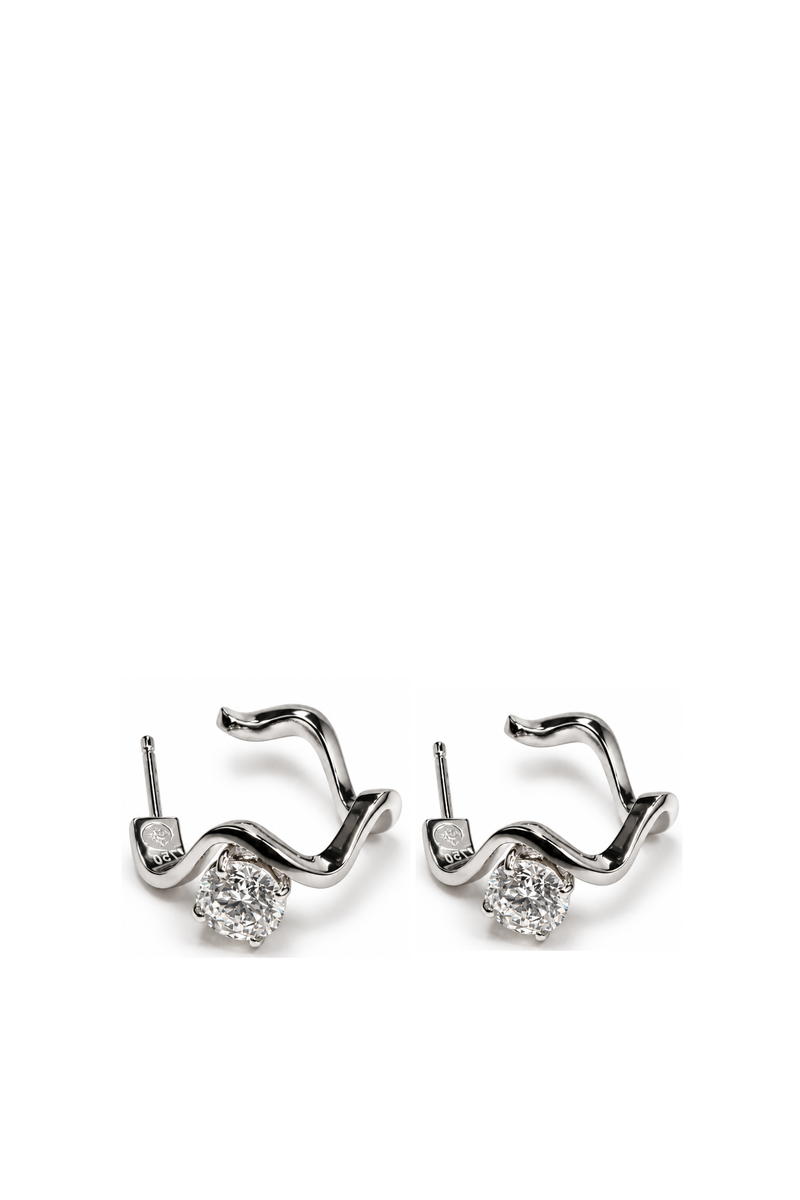 Wave White Gold Earrings with Solitaire Diamond