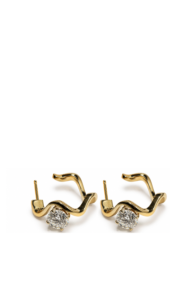 Onda Yellow Gold Earrings with Solitaire Diamond