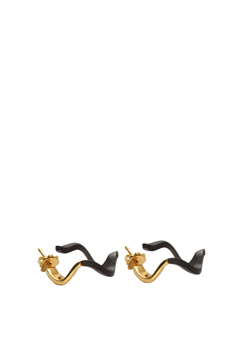 Wave Earrings in Titanium and Yellow Gold