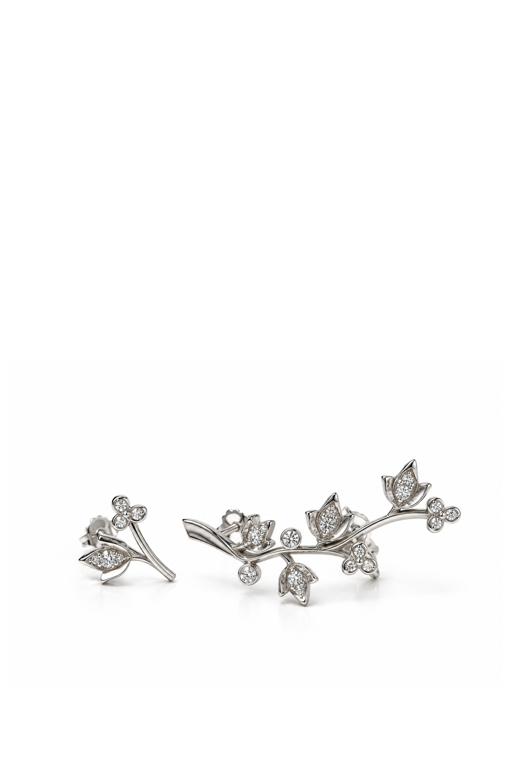 Flowers White Gold and Diamond Earrings