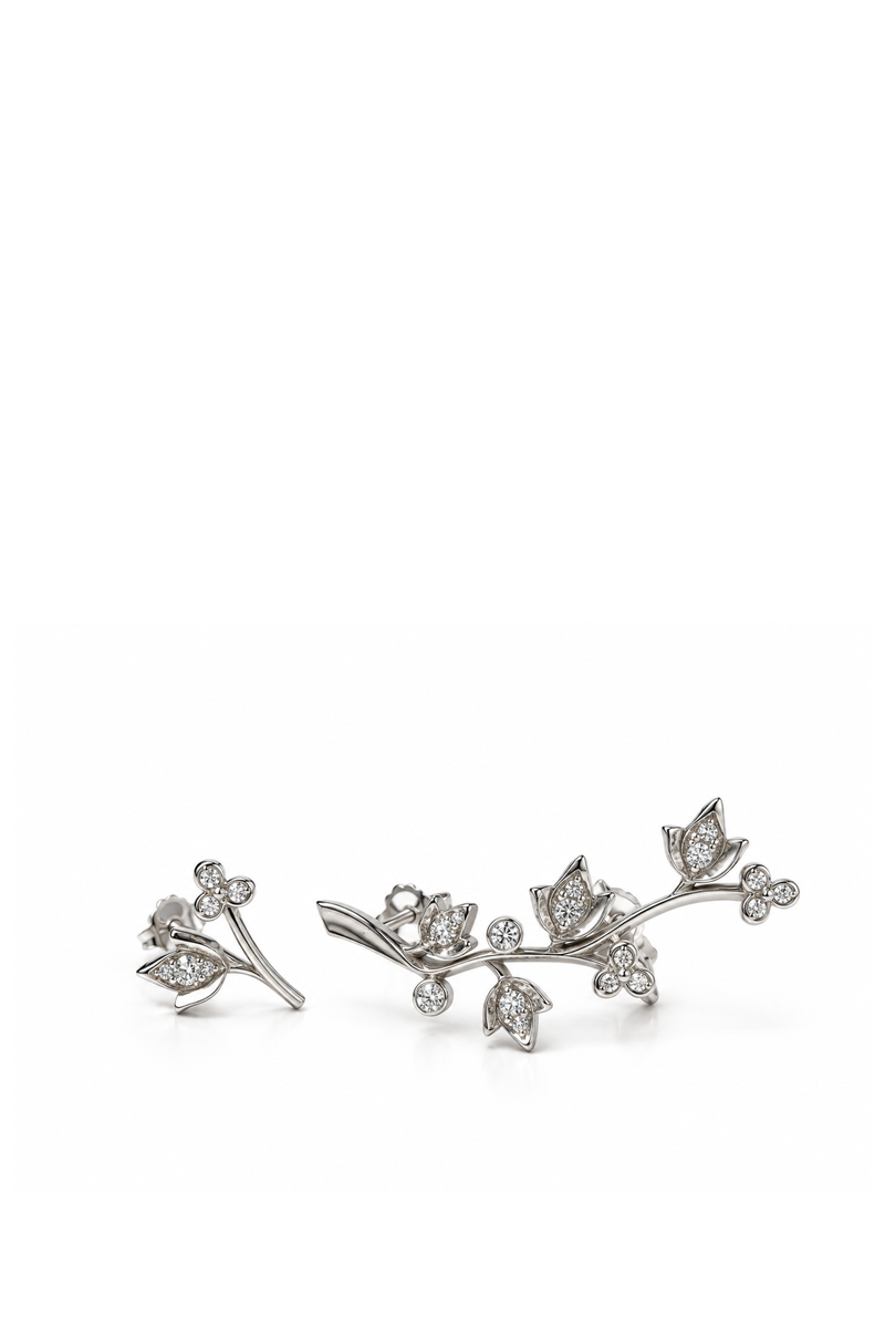 Flowers White Gold and Diamond Earrings