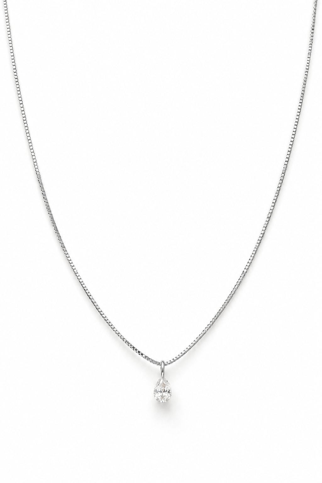 Collana Lunga con Goccia di Diamante in Oro Bianco