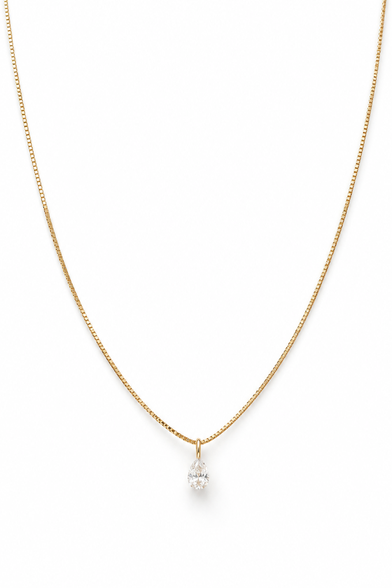 Long Necklace with Diamond Drop in Yellow Gold
