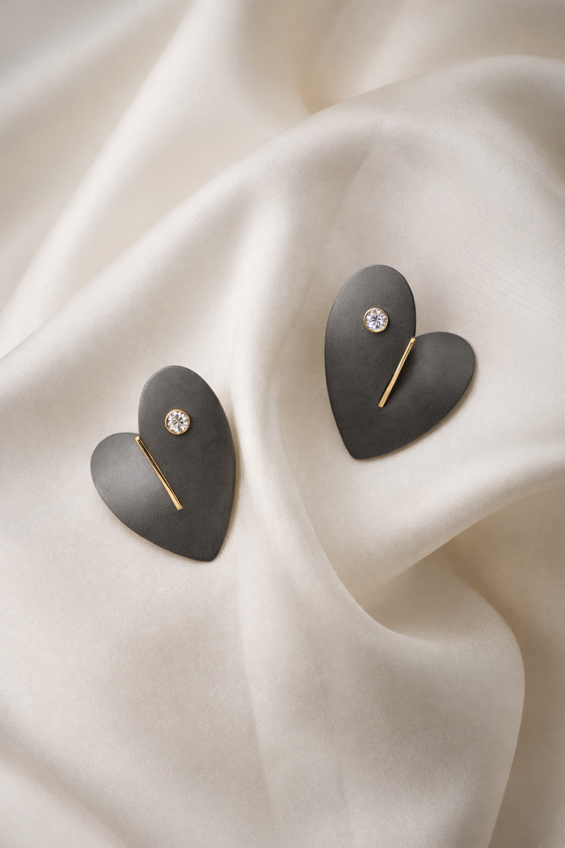 Orecchini Cuore Sbagliato in Titanio e Oro Giallo